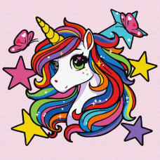 KHO1353 Ideyka Картина за номерами - Яскравий єдиноріг 25x25 см, (на підрамнику, Ідейка KHO1353) ©art_selena_ua
