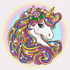 KHO1354 Ideyka Картина за номерами - Стильна єдиноріжка 25x25 см, (на підрамнику, Ідейка KHO1354) ©art_selena_ua