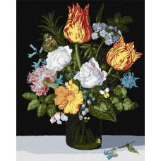 KHO3223 Натюрморт з квітами в склянці ©Ambrosius Bosschaert de Oude. Ideyka. Картина за номерами (Ідейка КНО3223)