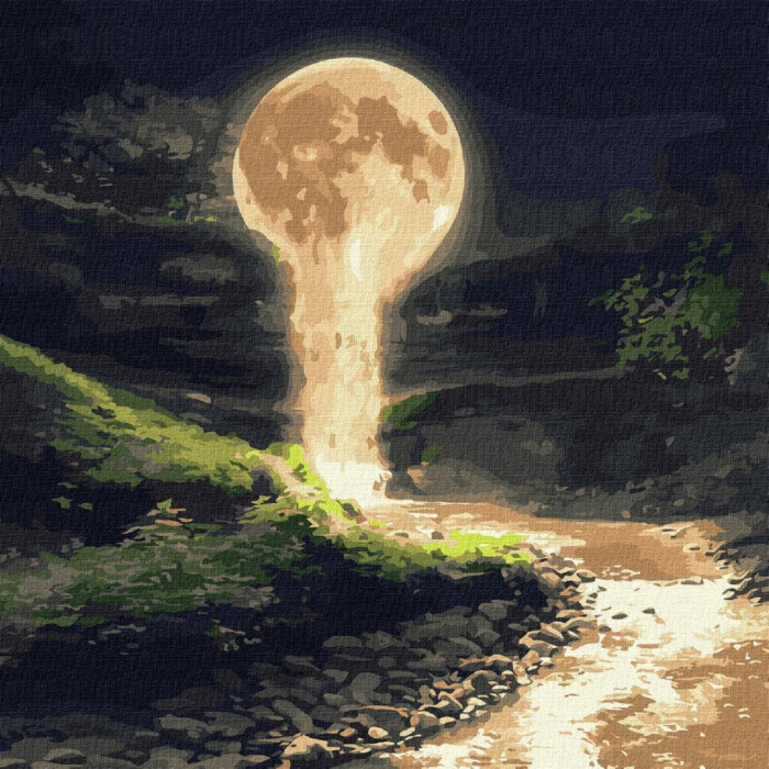 KHO5033 Місячний водоспад з фарбами металiк. Ideyka. Картина за номерами (Ідейка КНО5033)