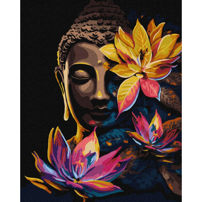 KHO5103 Будда з лотосами з фарбами металік extra ©art_selena_ua. Ideyka. Картина за номерами (Ідейка КНО-5103)