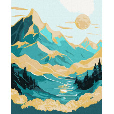 KHO5105 Схід сонця в горах з фарбами металік extra ©art_selena_ua. Ideyka. Картина за номерами (Ідейка КНО-5105)