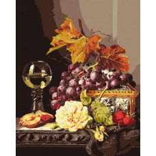 KHO5668 Натюрморт з фруктами та трояндою ©Edward Ladell. Ideyka. Картина за номерами (Ідейка КНО5668)