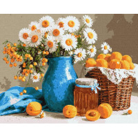 KHO5779 Ideyka Картина за номерами - Натюрморт з абрикосами 50x40 см, (на підрамнику, Ідейка KHO5779) ©art_selena_ua