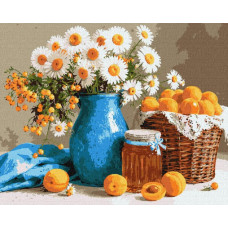 KHO5779 Ideyka Картина за номерами - Натюрморт з абрикосами 50x40 см, (на підрамнику, Ідейка KHO5779) ©art_selena_ua