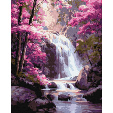 KHO6452 Ideyka Картина за номерами - Водоспад у рожевому лісі 50x40 см, (на підрамнику, Ідейка KHO6452) ©art_selena_ua