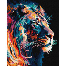KHO6517 Граціозний лев з фарбами металік extra ©art_selena_ua. Ideyka. Картина за номерами (Ідейка КНО-6517)