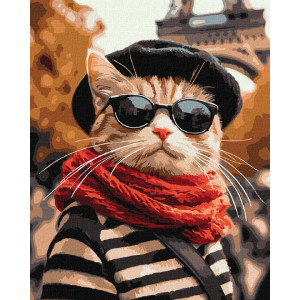 KHO6705 Ideyka Картина за номерами - Пухнастик у Парижі, 40х50 см (на підрамнику, Ідейка КНО-6705) ©art_selena_ua