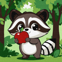 KHO6719 Милий єнот з яблучком ©art_selena_ua, 30х30 см. Ideyka. Картина за номерами (Ідейка КНО-6719)
