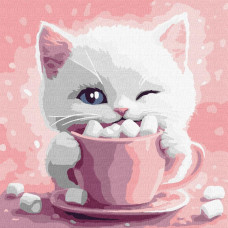 KHO6768 Ideyka Картина за номерами - Какао для котика 3 30х30 см (на підрамнику, Ідейка КНО-6768) ©art_selena_ua(Знятий з виробництва)