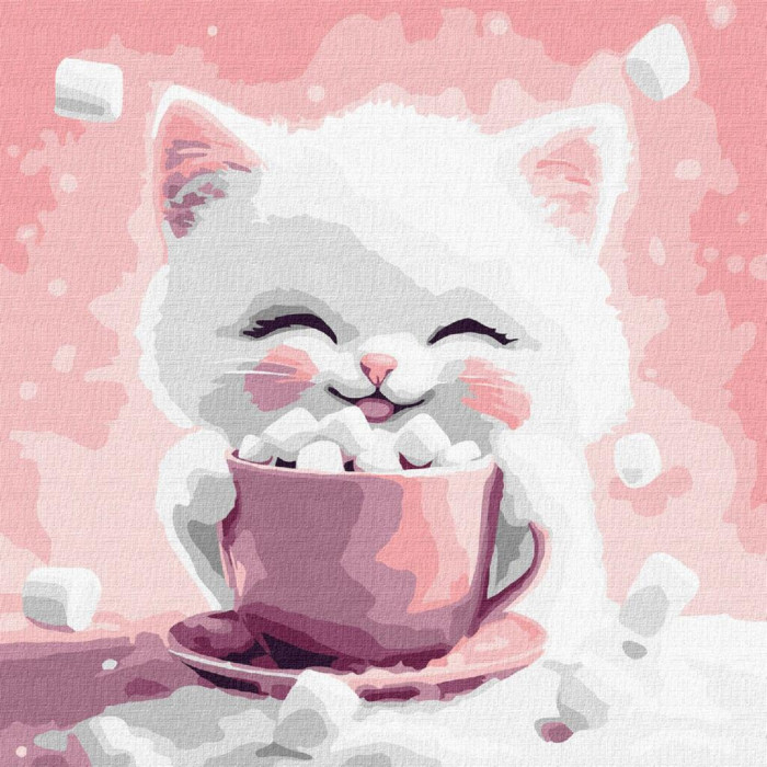 KHO6770 Ideyka Картина за номерами - Какао для котика 2 30х30 см (на підрамнику, Ідейка КНО-6770) ©art_selena_ua(Знятий з виробництва)