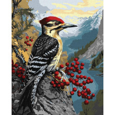 KHO6778 Ideyka Картина за номерами - Дятел на калині 40х50 см (на підрамнику, Ідейка КНО-6778) ©art_selena_ua