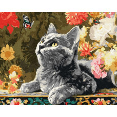 KHO6818 Ideyka Картина за номерами - Кошеня та метелики 40х50 см (на підрамнику, Ідейка КНО-6818) ©art_selena_ua