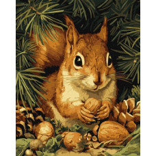 KHO6843 Ideyka Картина за номерами - Білочка та горішки 40х50 см (на підрамнику, Ідейка КНО-6843) ©art_selena_ua