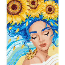 KHO8308 Дівчина з соняшниками ©pollypop92. Ideyka. Картина за номерами (Ідейка КНО-8308)