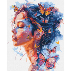 KHO8458 Дівчина і метелики ©art_selena_ua. Ideyka. Картина за номерами (Ідейка КНО-8458)