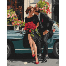 KHO8703 Ideyka Картина за номерами - Романтична пара біля авто 40х50 см (на підрамнику, Ідейка КНО-8703) ©art_selena_ua