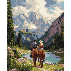 KHO8710 Ideyka Картина за номерами - Пара вершників у горах 40х50 см (на підрамнику, Ідейка КНО-8710) ©art_selena_ua