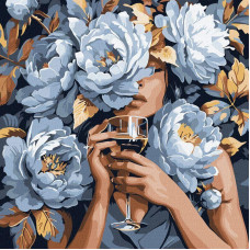 KHO8723 Ideyka Картина за номерами - Делікатні півонії з фарбами металік extra 40x40 см, (на підрамнику, Ідейка KHO8723) ©art_selena_ua