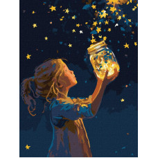 KHO8724 Ideyka Картина за номерами - Дівчинка і зірочки з фарбами металік 30x40 см, (на підрамнику, фарби металік, Ідейка KHO8724) ©art_selena_ua