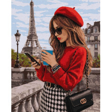 KHO8763 Ideyka Картина за номерами - Дівчина в Парижі 50x40 см, (на підрамнику, Ідейка KHO8763) ©art_selena_ua