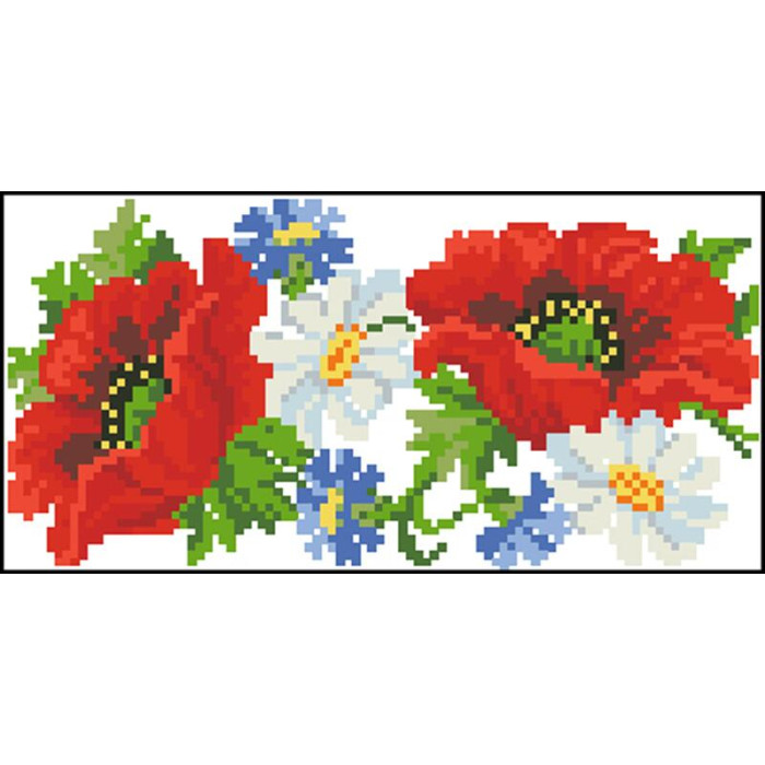 КЛ001лБ1301k Барвиста вишиванка Набір для вишивки бісером - Клатч Маки, ромашки, волошки 21x13 см льон, білий