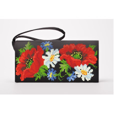 КЛ001лЧ1301i Барвиста вишиванка Набір для вишивки друкованим хрестиком - Клатч Маки, ромашки, волошки 21x13 см льон, чорний