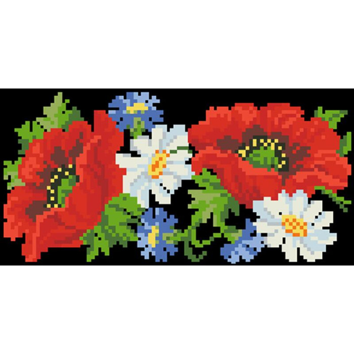 КЛ001шЧ1301i Барвиста вишиванка Набір для вишивки друкованим хрестиком - Клатч Маки, ромашки, волошки 21x13 см шовк, чорний