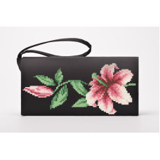 КЛ002лЧ1301i Барвиста вишиванка Набір для вишивки друкованим хрестиком - Клатч Лілеї 21x13 см льон, чорний