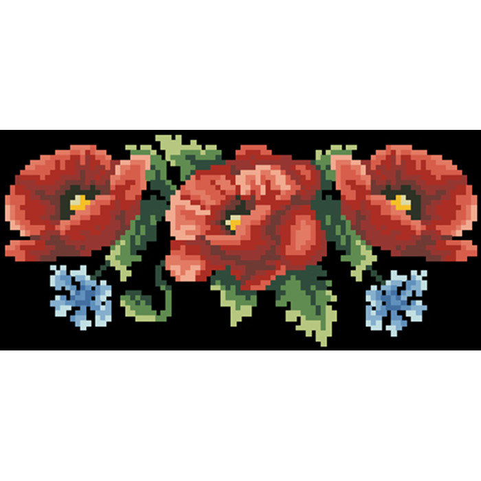 КЛ003кЧ1301i Барвиста вишиванка Набір для вишивки друкованим хрестиком - Клатч Маки, волошки 21x13 см атлас, чорний