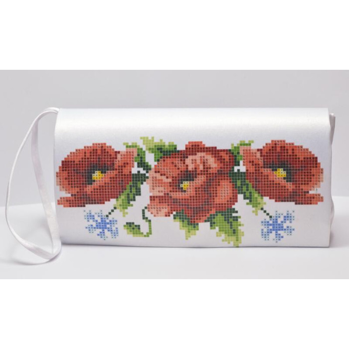 КЛ003лБ1301i Барвиста вишиванка Набір для вишивки друкованим хрестиком - Клатч Маки, волошки 21x13 см льон, білий