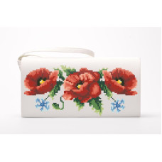 КЛ003пБ1301i Барвиста вишиванка Набір для вишивки друкованим хрестиком - Клатч Маки, волошки 21x13 см габардин, білий