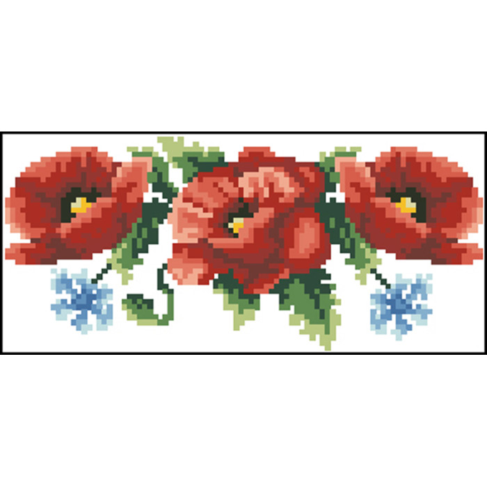 КЛ003пБ1301i Барвиста вишиванка Набір для вишивки друкованим хрестиком - Клатч Маки, волошки 21x13 см габардин, білий