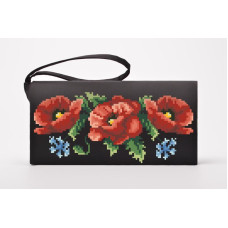КЛ003шЧ1301k Барвиста вишиванка Набір для вишивки бісером - Клатч Маки, волошки 21x13 см шовк, чорний