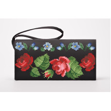 КЛ004шЧ1301i Барвиста вишиванка Набір для вишивки друкованим хрестиком - Клатч Троянди і незабудки 21x13 см шовк, чорний