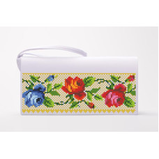 КЛ005пБ1301i Барвиста вишиванка Набір для вишивки друкованим хрестиком - Клатч Багаті квіти. Буковинська 21x13 см габардин, білий