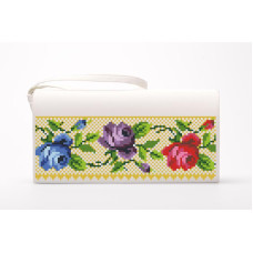 КЛ005пБ1301k Барвиста вишиванка Набір для вишивки бісером - Клатч Багаті квіти. Буковинська 21x13 см габардин, білий