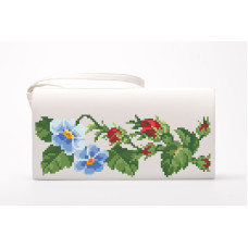 КЛ007шБ1301i Барвиста вишиванка Набір для вишивки друкованим хрестиком - Клатч Королівські троянди, фіалки 21x13 см шовк, білий