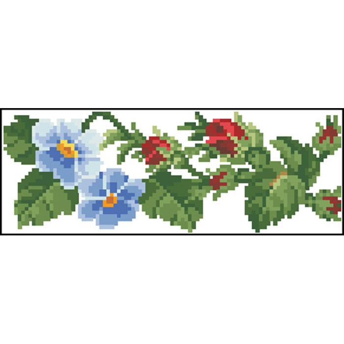 КЛ007шБ1301i Барвиста вишиванка Набір для вишивки друкованим хрестиком - Клатч Королівські троянди, фіалки 21x13 см шовк, білий