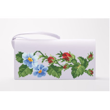 КЛ007шБ1301k Барвиста вишиванка Набір для вишивки бісером - Клатч Королівські троянди, фіалки 21x13 см шовк, білий
