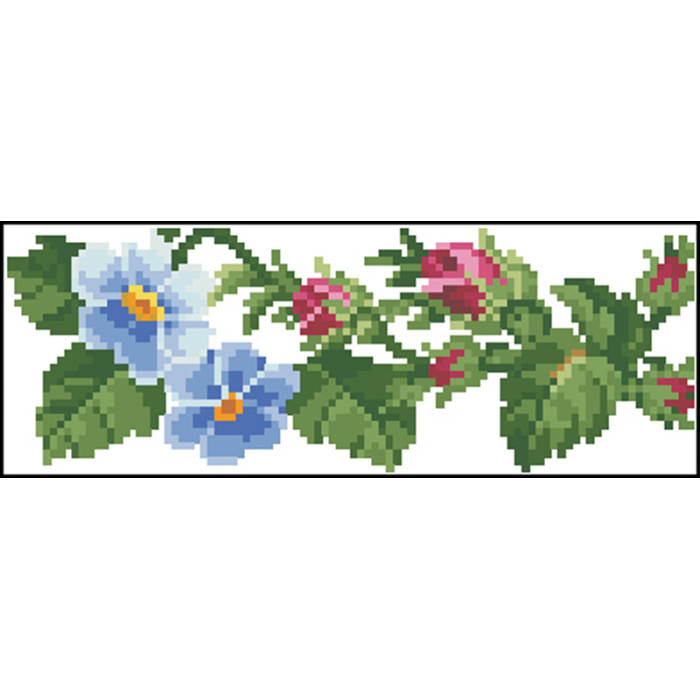 КЛ008кБ1301i Барвиста вишиванка Набір для вишивки друкованим хрестиком - Клатч Пишні троянди, фіалки 21x13 см атлас, білий