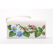КЛ008шМ1301i Барвиста вишиванка Набір для вишивки друкованим хрестиком - Клатч Пишні троянди, фіалки 21x13 см шовк, бежевий