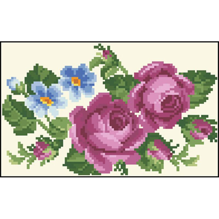 КЛ010кМ1301k Барвиста вишиванка Набір для вишивки бісером - Клатч Лілові троянди, фіалки 21x13 см атлас, бежевий