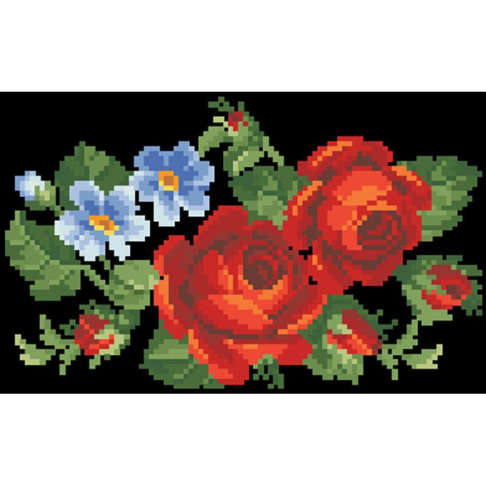 КЛ011дЧ1301k Барвиста вишиванка Набір для вишивки бісером - Клатч Пристрасні троянди, фіалки 21x13 см домоткане полотно, чорний