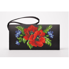 КЛ013дЧ1301k Барвиста вишиванка Набір для вишивки бісером - Клатч Маки, волошки, колоски 21x13 см домоткане полотно, чорний