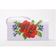 КЛ013лБ1301i Барвиста вишиванка Набір для вишивки друкованим хрестиком - Клатч Маки, волошки, колоски 21x13 см льон, білий