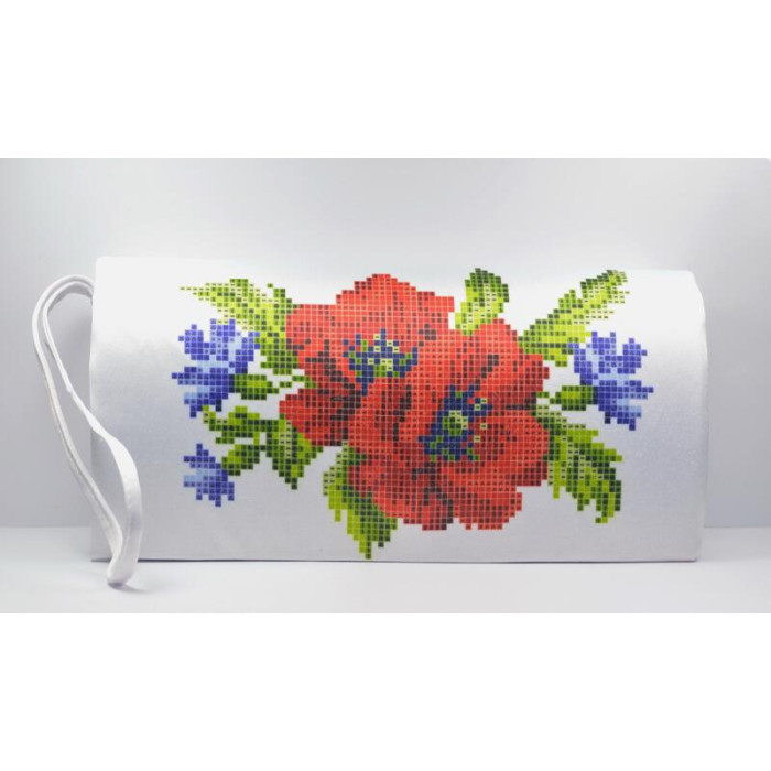 КЛ013лБ1301i Барвиста вишиванка Набір для вишивки друкованим хрестиком - Клатч Маки, волошки, колоски 21x13 см льон, білий