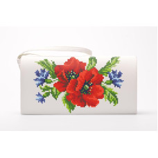 КЛ013шБ1301i Барвиста вишиванка Набір для вишивки друкованим хрестиком - Клатч Маки, волошки, колоски 21x13 см шовк, білий