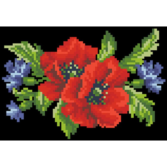 КЛ013шЧ1301k Барвиста вишиванка Набір для вишивки бісером - Клатч Маки, волошки, колоски 21x13 см шовк, чорний