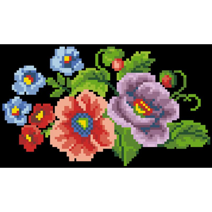 КЛ014кЧ1301i Барвиста вишиванка Набір для вишивки друкованим хрестиком - Клатч Маки і незабудки. Молодіжна 21x13 см атлас, чорний